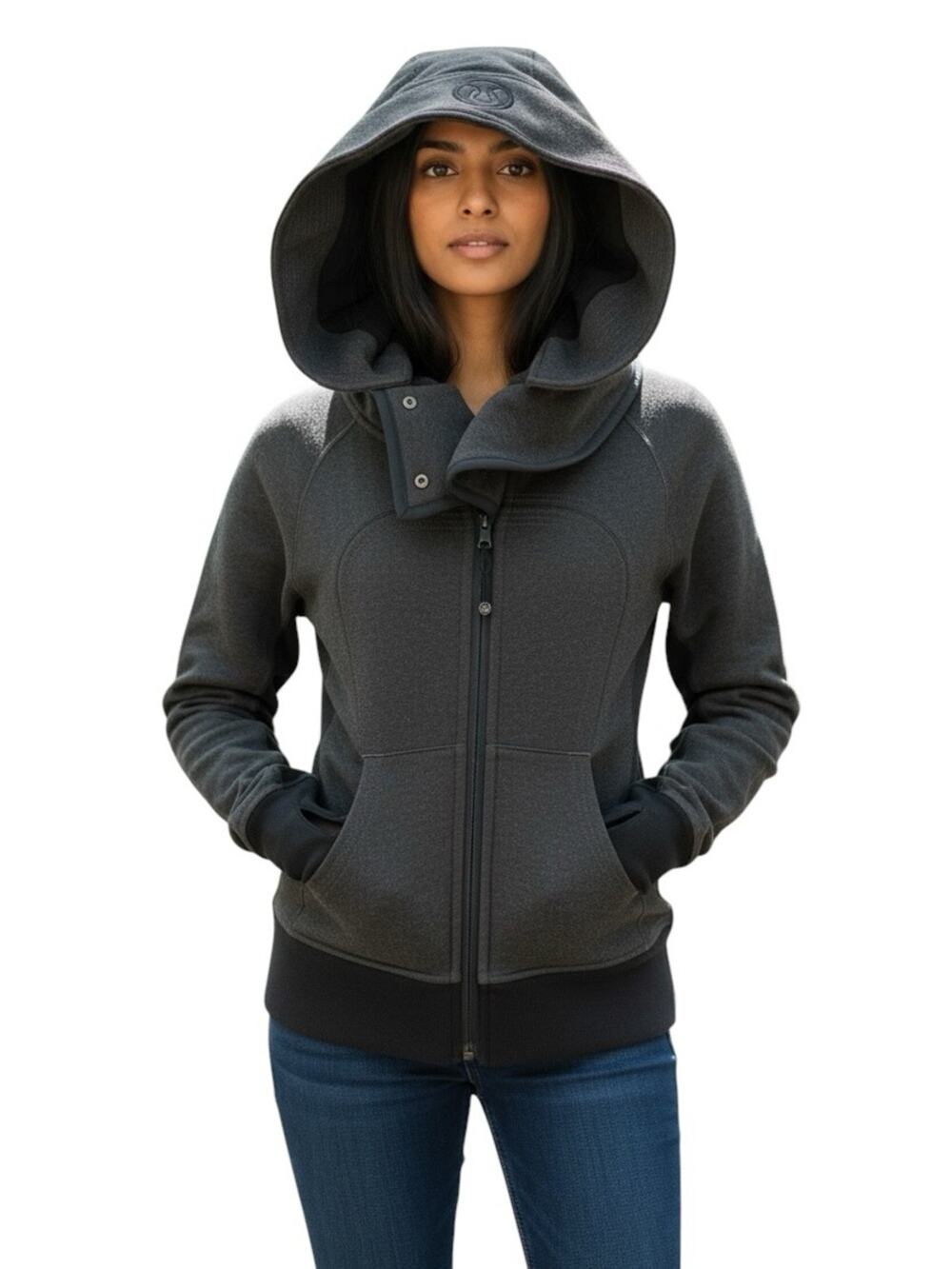 lululemon hiver 2013 Hoodie Jacket Size 6 Full Zip Gray Black Fleece Lined